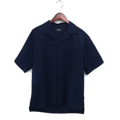 コムサイズム COMME CA ISM オープンカラー シャツ カジュアル スリット シンプル 無地 半袖 L 紺 ネイビー /NT23