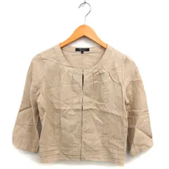 ユナイテッドアローズ UNITED ARROWS Rhythm of Life リネン ノーカラー ジャケット クロップド ホック 薄手 七分袖 S ベージュ /NT23