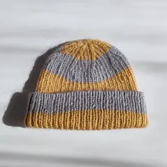 ニット帽 / ボーダー / グレー×イエロー