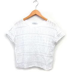 グリーンレーベルリラクシング ユナイテッドアローズ green label relaxing レース ブラウス カットソー ボートネック クロップド 透け感 半袖 白 ホワイト /NT21