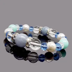 前向きな変化をもたらす　天然石   アクアマリン シェルパール　アマゾナイト デザインブレスレット ：D1-96