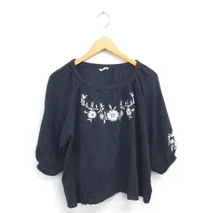 スタディオクリップ Studio Clip カットソー ブラウス ノーカラー 花柄刺繡 ラグランスリーブ 七分袖 L 緑 グリーン /TT