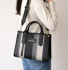 3色展開　トートバッグ　ショルダーバッグ　ストライプ　レディース