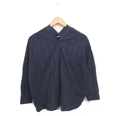 スタディオクリップ Studio Clip シャツ ブラウス ストライプ ノーカラー 綿 コットン 長袖 F ネイビー 紺 /TT