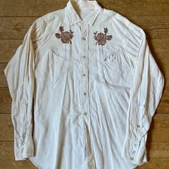 60's vintage 刺繍ウエスタンシャツ　オフホワイト　USA古着　長袖 白