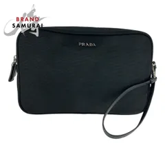 美品 PRADA プラダ ブラック 黒 シルバー金具 キャンバス/レザー クラッチバッグ ポーチ 男女兼用 メンズ 505062【中古】