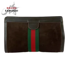 GUCCI グッチ ヴィンテージ オールドグッチ シェリーライン ブラウン スウェード/レザー  クラッチバッグ セカンドバッグ メンズ 505710【中古】