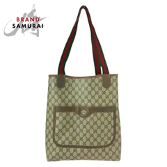 GUCCI グッチ ヴィンテージ オールドグッチ シェリーライン ベージュ ブラウン GGスプリームキャンバス/レザー トートバッグ 506755【中古】