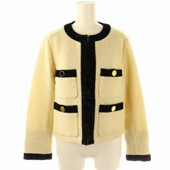 グレースクラス GRACE Class ラメツイードバイカラージャケット ノーカラー ウール 36 アイボリー 黒 /MI ■OS ■SH