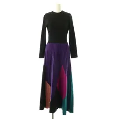 ダイアグラム グレースコンチネンタル Diagram GRACE CONTINENTAL プリーツニットワンピース 長袖 ロング 36 黒 マルチカラー /NR ■OS