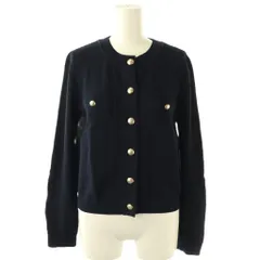 エムプルミエ ブラック M-Premier BLACK ゴールドボタンニットジャケット ノーカラー 36 ネイビー /CX ■OS