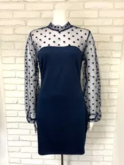 601 キャバクラ ドレス ミニ ドットシースルーワンピース ストレッチ ナイトドレス キャバドレス L