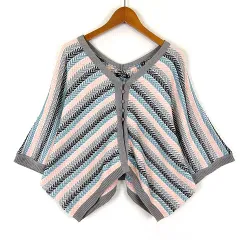 マーブルシュッド marble SUD 日本製 ケープ風 カーディガン ニット 配色 ヘリンボーン柄 刺繍 前後Vネック ドルマンスリーブ 7分袖 M マルチカラーのサムネイル