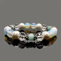 夢を叶える　天然石 アマゾナイト パール オパール デザインブレスレット  ：D1-69