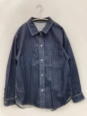 UNIQLO シャツ/ブラウス M ネイビー デニム コットン 無地 ミドル丈 長袖 レギュラーカラー