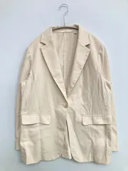 UNIQLO テーラードジャケット L ベージュ コットン リネン・麻 フードなし シングル ミドル丈 無地