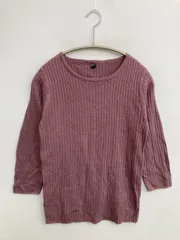 ニット/セーター S パープル 無地 ショート丈 半端袖 クルーネック(丸首)