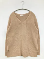 PLST ニット/セーター M ベージュ コットン ニット 無地 ミドル丈 長袖 Vネック