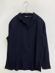 UNIQLO シャツ/ブラウス M ネイビー コットン 無地 ミドル丈 長袖 オープンカラー
