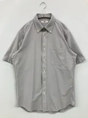 UNIQLO シャツ/ブラウス M グレー コットン 無地 ミドル丈 半袖 ボタンダウン