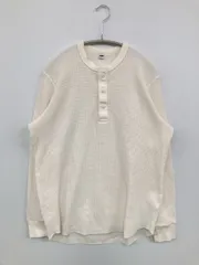 UNIQLO Tシャツ/カットソー M ホワイト 無地 ミドル丈 長袖 ヘンリーネック