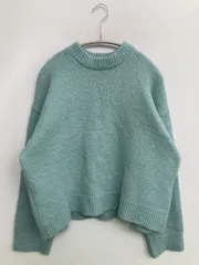 ZARA ニット/セーター L スカイブルー 無地 長袖 クルーネック(丸首) ミドル丈