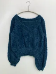 Kobe lettuce ニット/セーター ブルー ウール・ニット 無地 ショート丈 長袖 ボートネック