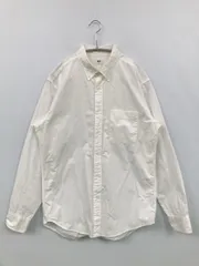 UNIQLO シャツ/ブラウス M ホワイト コットン 無地 ミドル丈 長袖 ボタンダウン