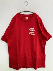 UNIQLO Tシャツ/カットソー L レッド 前面プリント バックプリント 半袖 クルーネック(丸首)