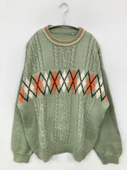 ニット/セーター L ライトグリーン ウール・ニット その他総柄 ミドル丈 長袖 クルーネック(丸首)