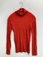 UNIQLO Tシャツ/カットソー M レッド 無地 ミドル丈 長袖 タートルネック/ハイネック
