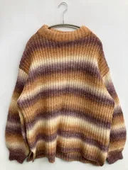 ニット/セーター F ブラウン ウール・ニット ナイロン ボーダー柄 ミドル丈 長袖 クルーネック(丸首)