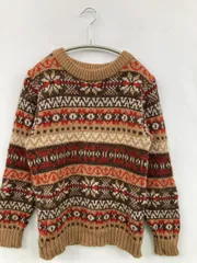 Stuart Austin ニット/セーター XS ブラウン ウール・ニット その他総柄 ミドル丈 長袖 クルーネック(丸首)