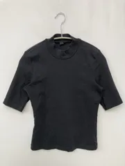 UNIQLO Tシャツ/カットソー S ブラック 無地 ショート丈 半袖 タートルネック/ハイネック