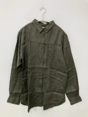 UNIQLO シャツ/ブラウス XL カーキ リネン・麻 無地 ミドル丈 長袖 レギュラーカラー