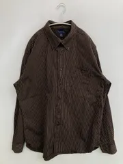 TOMMY HILFIGER シャツ/ブラウス XL ブラウン コットン ストライプ柄 ワンポイント ブランドロゴ ミドル丈 長袖 ボタンダウン レギュラーカラー