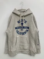 Champion パーカー L グレー コットン 裏起毛 前面プリント ワンポイント プルオーバー 長袖