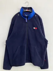 TOMMY HILFIGER ブルゾン S ネイビー ボア 無地 ワンポイント ブランドロゴ ミドル丈 フードなし ジップアップ