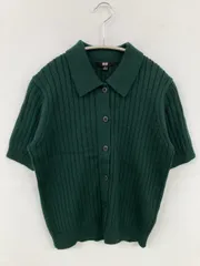 UNIQLO ニット/セーター L グリーン コットン 無地 ミドル丈 半袖