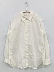 UNIQLO シャツ/ブラウス S ホワイト コットン 無地 ミドル丈 長袖 レギュラーカラー