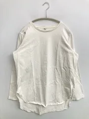 UNIQLO Tシャツ/カットソー L ホワイト 無地 ロング丈 長袖 クルーネック(丸首)
