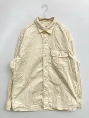 UNIQLO シャツ/ブラウス L アイボリー コットン 無地 ミドル丈 長袖 レギュラーカラー