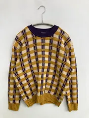 BEAMS HEART ニット/セーター イエロー クルーネック(丸首) 長袖 チェック柄