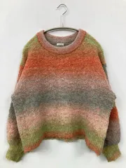 COLZA ニット/セーター S オレンジ ウール・ニット ボーダー柄 ショート丈 長袖 クルーネック(丸首)