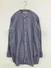UNIQLO シャツ/ブラウス M ブルー コットン ストライプ柄 ロング丈 長袖 スタンドカラー