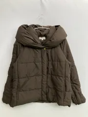 grove ダウンジャケット/コート L ブラウン ナイロン 無地 キルティング ショート丈 フードあり ボタン留め