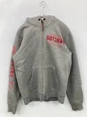 GOTCHA パーカー S グレー 裏起毛 前面プリント バックプリント ブランドロゴ ジップアップ 長袖