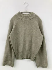M_ ニット/セーター F グレー コットン ウール・ニット 無地 ショート丈 長袖 タートルネック/ハイネック