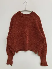 Discoat ニット/セーター F レッド ニット 無地 ショート丈 クルーネック(丸首)