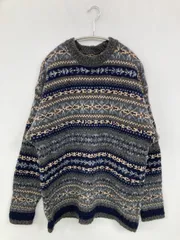 American Eagle Outfitters ニット/セーター L グレー ウール・ニット シルク その他総柄 長袖 ミドル丈 クルーネック(丸首)